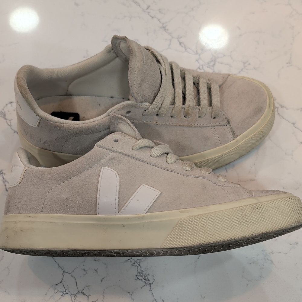 Veja Campo Suede Light Gray and White Sneakers